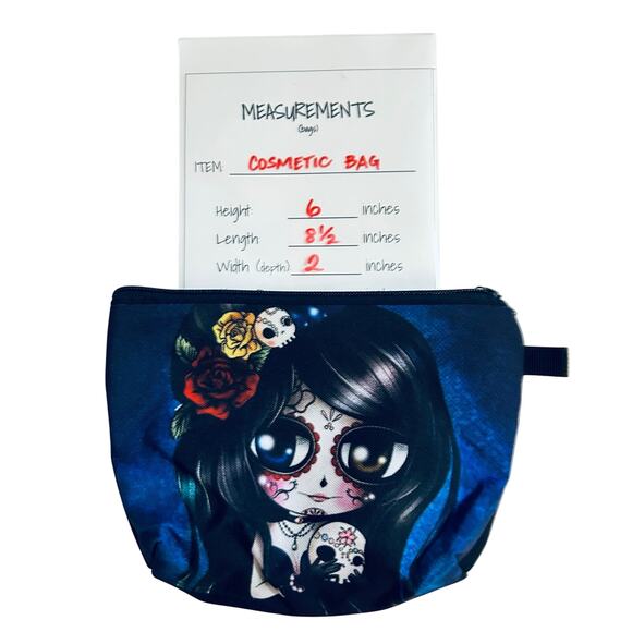 Sugar Skull Dia de los Muertos Accessory Cosmetics Makeup Canvas Zipper Bag - Picture 5 of 5